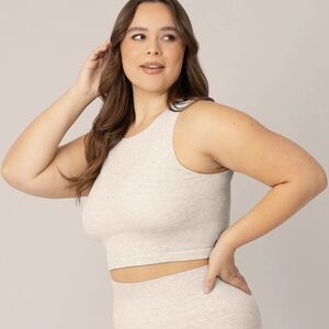 Kindred Bravely Heathered Cream Sleeveless Crop Top - Large Busty